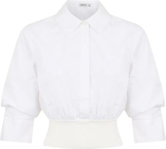 SIMKHAI Stiles Knit Katoenen Shirt - Dames - Overhemden - Wit - L - Katoen - Overhemden