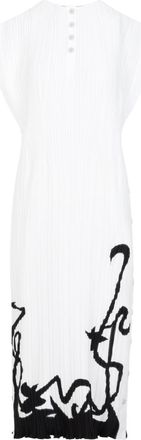 Lanvin Off White Sleeveless Pleated Polyester Midi Dress-Donna