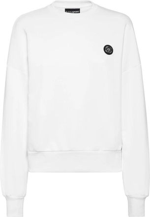 Plein Sport Cropped Sweatshirt LS Glitter - Dames - Sportshirts - Wit - S - Katoen - Fitness