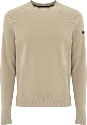 Roberto Ricci Design Fluwelen trui Lange mouwen Geribbelde details - Heren - Ronde hals truien - Beige - L - Polyester - Truien & Vesten
