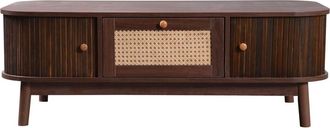 Urban Meuble Mesa de centro vintage efecto nogal y ratán 1 cajón y 2 nichos