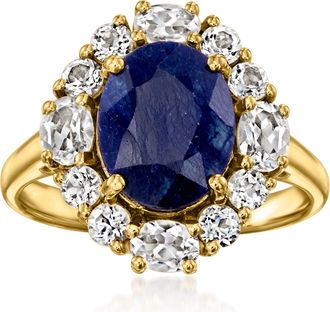Ross-Simons Sapphire and White Topaz Ring in 18kt Gold Over Sterling