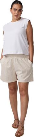 Ingrid & Isabel Smocked Linen Short in Tan/white Stripe at Nordstrom, Size X-Small