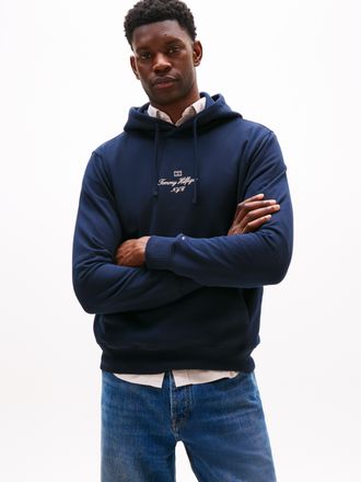 Tommy Hilfiger Hoodie TOMMY HILFIGER OUTLINE FLAG SCRIPT HOODIE, Herren, Gr. L, blau (desert sky), Sweatware, Obermaterial: 100% Baumwolle, Rippb&uuml;ndchen, Sweatshirts