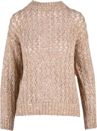 Eleventy Tricot Lam&eacute; Sweater - Beige/White