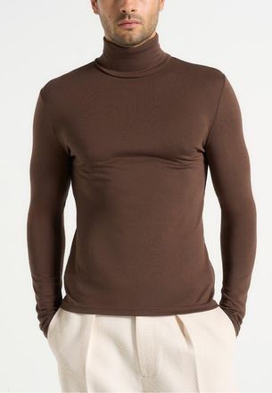 Mani&egrave;re De Voir Long Sleeve Roll Neck Top in Brown at Nordstrom, Size Xx-Large