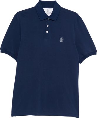 Brunello Cucinelli Polo in cotone con ricamo - Blu