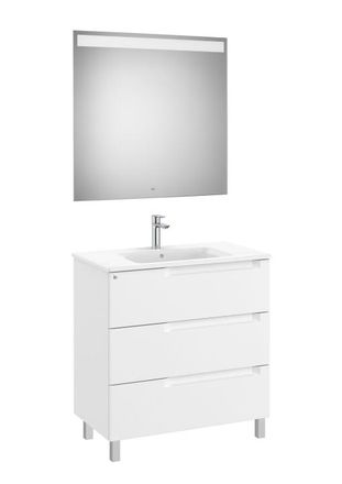 Roca Mueble Lavabo Centrado 800mm Aleyda Con Patas 3 Cajones + Espejo Blanco Mate