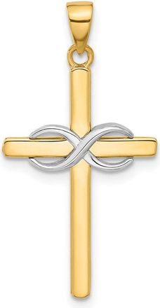 Diamond2Deal 14k Two-tone Gold Polished Infinity Cross Pendant