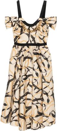 Elisabetta Franchi Ruched Midi-jurk met lange mouwen - Dames - Casual kleedjes - Beige - L - Kleedjes