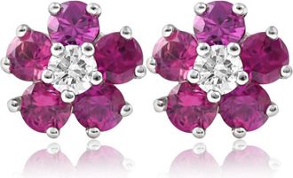 Pompeii3 1 1/2 Ct Ruby & Diamond Studs in 14k White Gold