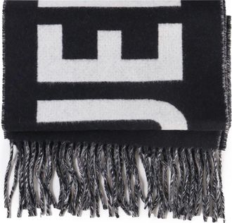 Jacquemus Black Bold Text Pattern Fringed Scarf