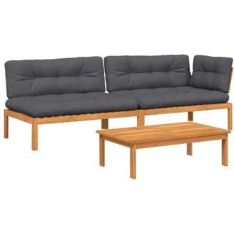 vidaXL Vidaxl - Set De Sof&aacute;s De Palets De Jard&iacute;n Y Cojines 3 Pzas Madera Acacia