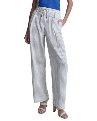 DKNY Dkny Stripe Pleated Wide Leg Linen-Blend Pant