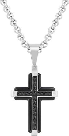 Robert Alton 1/6CTW Black Diamond Stainless Steel with Black Finish Cross Pendant