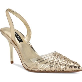 Nine West Pemma Slingback Pointed Cap Toe Pump in Gold at Nordstrom, Size 10.5
