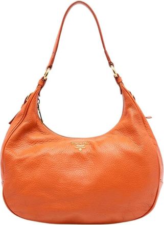 Prada Pre-owned Shoulder Bags, female, Orange, Size: ONE SIZE Pre-owned Leather Shoulder Bag