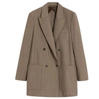 Max Mara Oversized blazer van wollen stof met krijtstreep - Dames - Jassen - Bruin - Maat: S Wol
