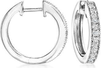 RS Pure by Ross-Simons Diamond Hoop Earrings With Beaded Edge in Sterling Silver