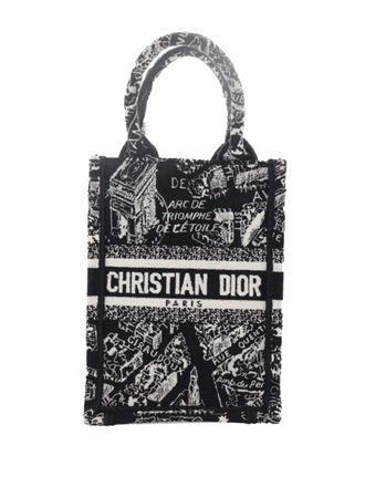 Dior 2022 Mini Plan de Paris Logo Embroidered Canvas Vertical Book Tote satchel - women - Canvas - One Size - Black