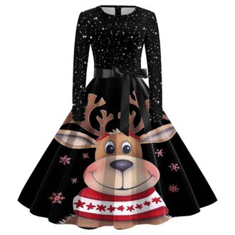 Generic Womens Christmas Dresses Cosplay Outfits Ugly Dress Blue Dress Christmas Outfits for Women 2025 Multi Colored Vintage Printed Holiday V Neck Long Slee