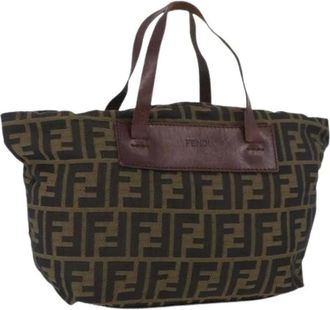 Fendi Pre-owned Tote Bags, female, Brown, Size: ONE SIZE Pre-owned Vintage Zucca Canvas Hand Bag