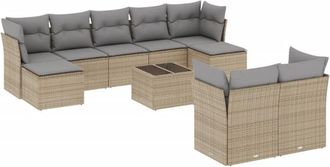 vidaXL Juego De Sof&aacute;s Jard&iacute;n Con Cojines Beige 10 Pzas Rat&aacute;n Sint&eacute;tico Vidaxl