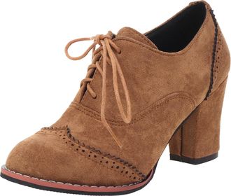 Generic European Carved Lace Up High Heeled Women Ankle Boots Foreign Trade British Design Durable Fashion Footwear For Ladies (Brown, 6.5)