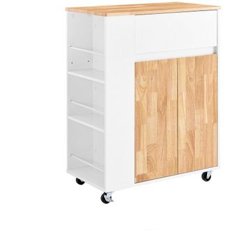 SoBuy Sobuy Mesa De Cocina Con Ruedas - Mueble De Cocina Con Tablero De Trabajo De Caucho, Unidad De Cocina Independiente Para Comedor Y Estaci&oacute;n De Caf&eacute;, B