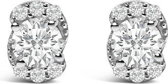 House of Brilliance Sterling Silver 5/8 Cttw Lab Grown Diamond Oval Cluster Stud Earrings