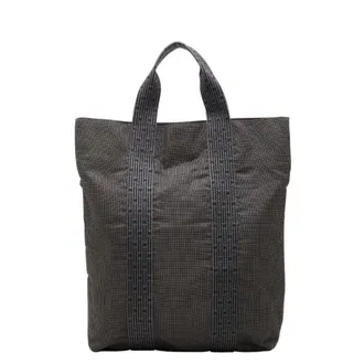 Herm&egrave;s Gray Canvas Handbag Tote Bag (Pre-Owned)