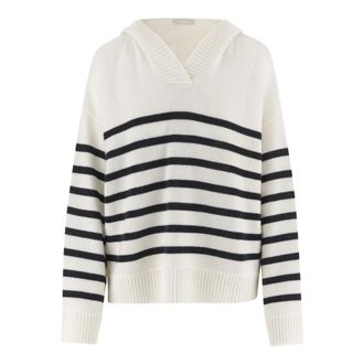 Allude V-neck Knitwear, female, White, M, Cashmere Striped Jumper