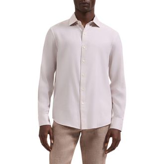 Bugatchi Axel Trim Fit Solid Cotton Blend Button-Up Shirt in Almond at Nordstrom, Size Xxx-Large
