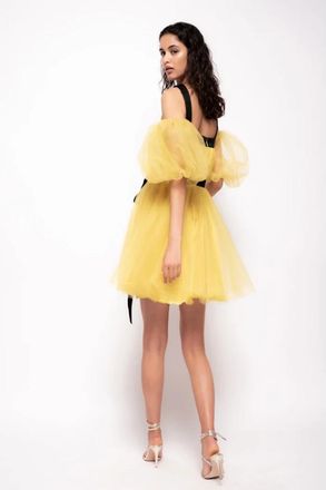 Pinko Mouwmloze Korte Jurk - Dames - Korte kleedjes - Geel - M - Tule - Kleedjes