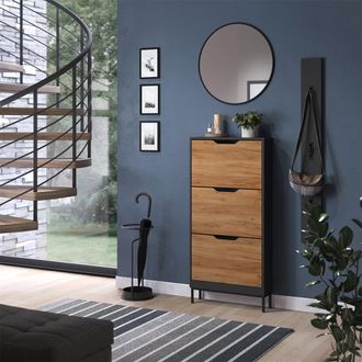 Vicco Zapatera Abatible Luca, Antracita/roble Dorado, 59 X 123 Cm Con 3 Compartimentos Basculantes, Vicco