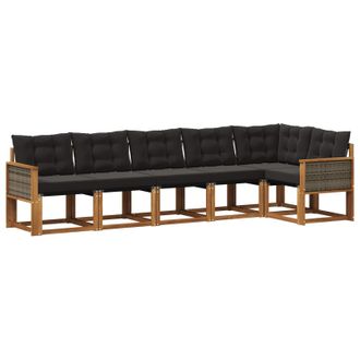 vidaXL Conjunto De Sof&aacute;s De Exterior Con Coj&iacute;n 6 Pcs Natural Y Negro Vidaxl