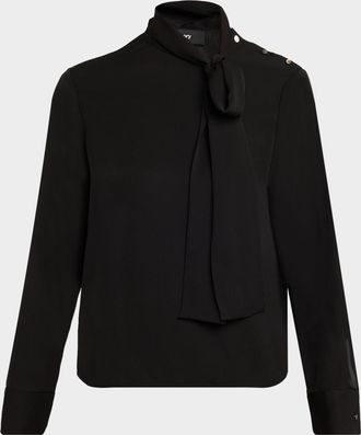 Theory Long-Sleeve Silk Tie-Neck Blouse
