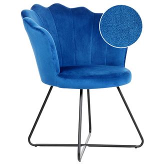 Beliani Sill&oacute;n Con Asiento Redondo Respaldo De Concha Dise&ntilde;o Vintage Tapizado De Terciopelo Azul Lovelock