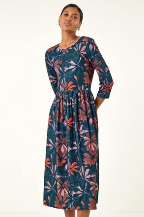 Roman Floral Print Stretch Midi Dress