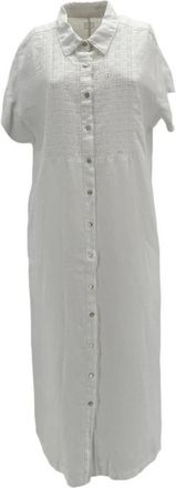 120% Lino Shirt Kleedjes - Dames - Shirt Kleedjes - Wit - 2XL - Linnen - Kleedjes