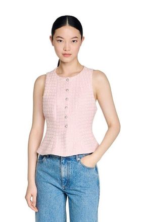 Sandro Beaded check tweed jacket in Pink at Nordstrom, Size 40 Eu