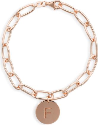 Meshmerise Initial Disc Charm Bracelet in Rose-F at Nordstrom Rack