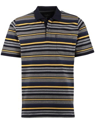 Casamoda Poloshirt Casa Moda grijs gele strepen 2 knoops