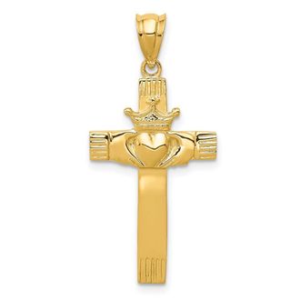Diamond2Deal 14k Yellow Gold Claddagh Cross Pendant