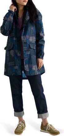 Seasalt Cornwall Packable Waterproof Hooded Raincoat in Inked Patchwork Maritime at Nordstrom, Size 16-18