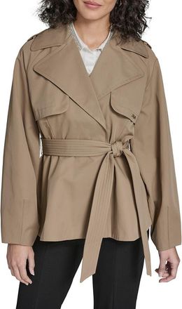 Karl Lagerfeld Short Flared Trench Coat in Khaki at Nordstrom, Size X-Large
