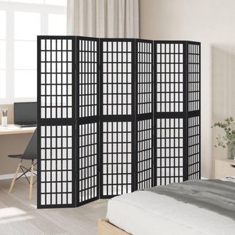 Berkfield Home Room Divider 6 Panels Black Solid Wood Paulownia