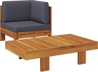 vidaXL Vidaxl - Muebles De Jard&iacute;n 2 Pzas Cojines Madera Acacia Gris Oscuro