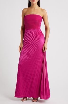 Dress The Population Kinley Accordion Pleat Strapless Evening Gown in Bright Fuchsia at Nordstrom, Size Large