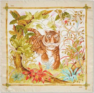 Gucci Il Gattino Printed Silk Carr&eacute;, White, Silk